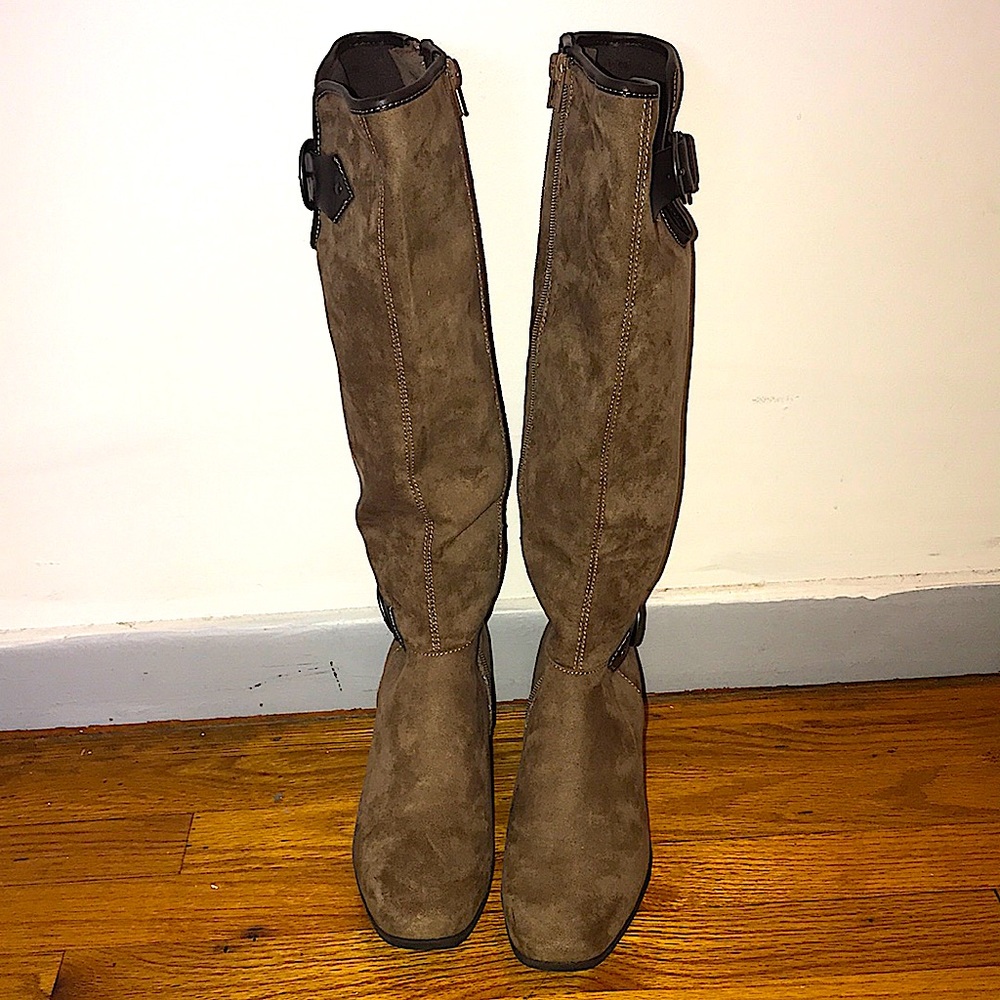 Knee High Boots Brown Faux Leather